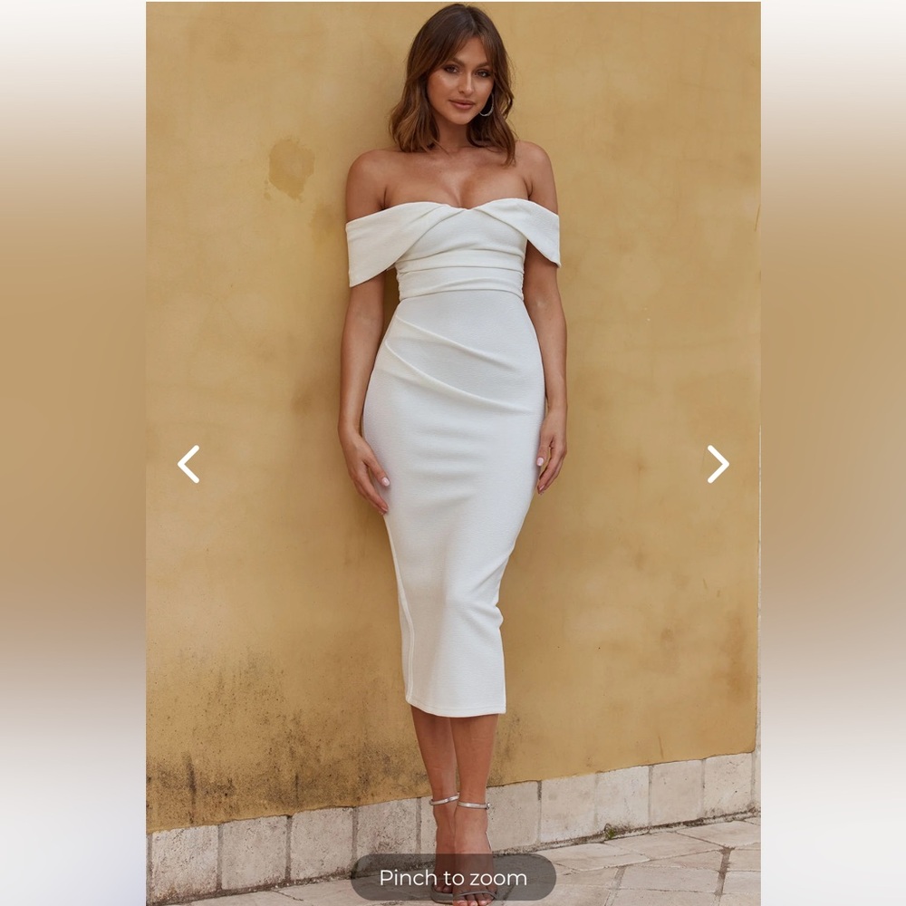 Selfie Leslie LILLIANNE OFF-SHOULDER MIDI DRESS WHITE